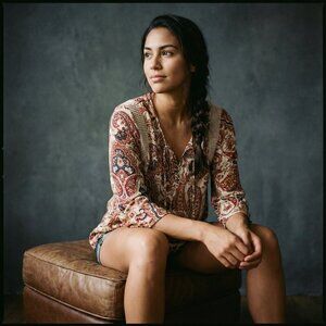 My Danielle Women’s Small Brown Paisley Boho Long Sleeve Blouse Classic Y2K